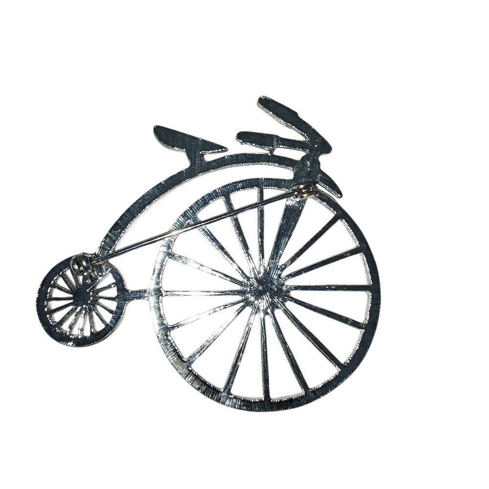 Vintage Silver Tone Penny Farthing High Wheel Bicycle Brooch Pin 2.25 Inch